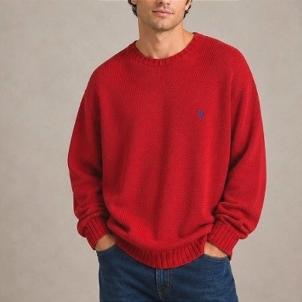 Vintage Polo by Ralph Lauren Men's Knit Holiday Red Oversize Knit Sweater XXL